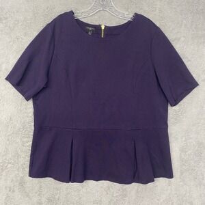 Talbots Top Size 1X Womens Purple Peplum Zipper Back Short Sleeve Zipper Office